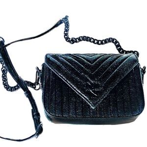 Victoria Secret Black Faux Leather Crossbody Evening Bag